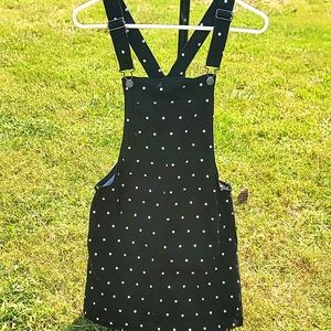 Love Fire Overalls Dress Women's Md Black and White Polka Dot Pattern